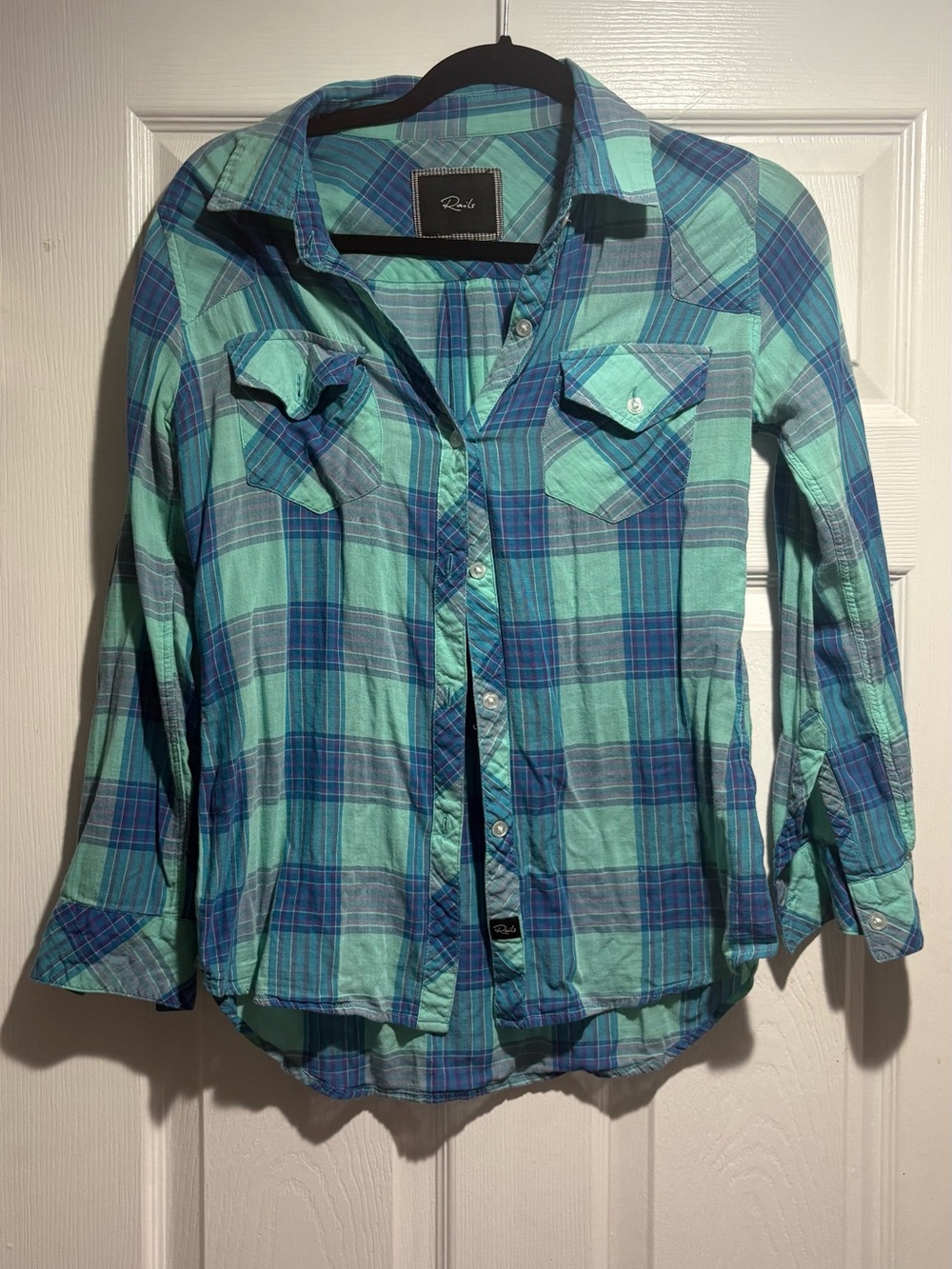 Rails Plaid Button-Down Shirt - Teal & Blue